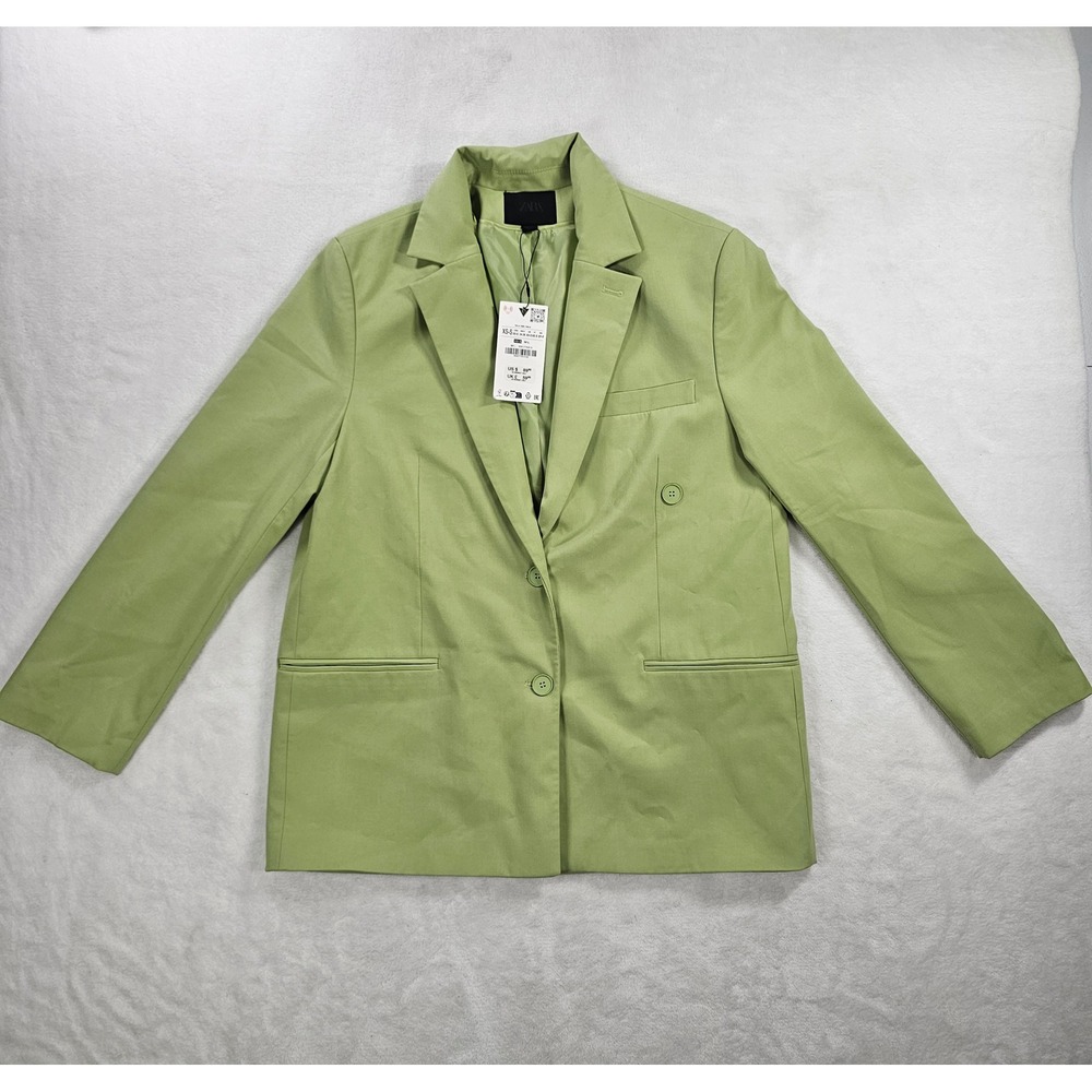 Zara Blazer Women XS-S Green New Single Breasted Oversized Notch Lapel 5247/775
